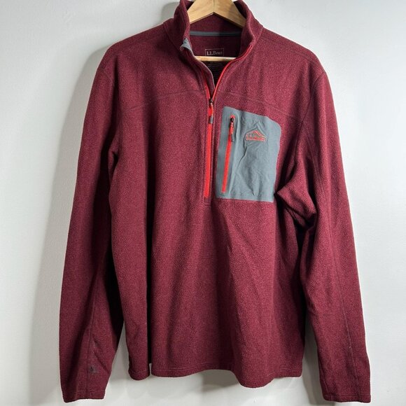 L.L.Bean Pullover Mens XL Burgundy Fleece Quarter Zip Slightly Fitted Pocket - Picture 1 of 9